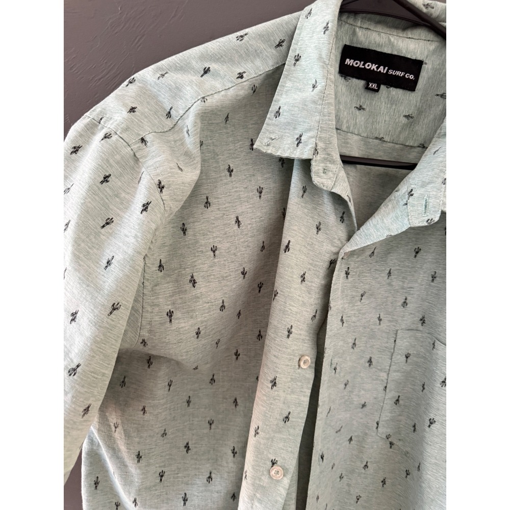 Molokai Surf Co Mens XXL Sage Green Cactus Print Short Sleeve Button Down Shirt